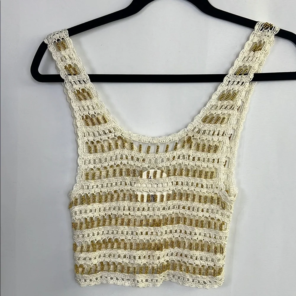 Elegant Cream and Gold Crochet Tank Top beads - Picture 4 of 7